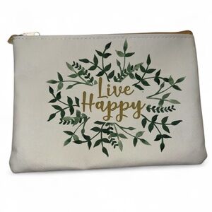 Live Happy White and Green Cosmetic Bag
